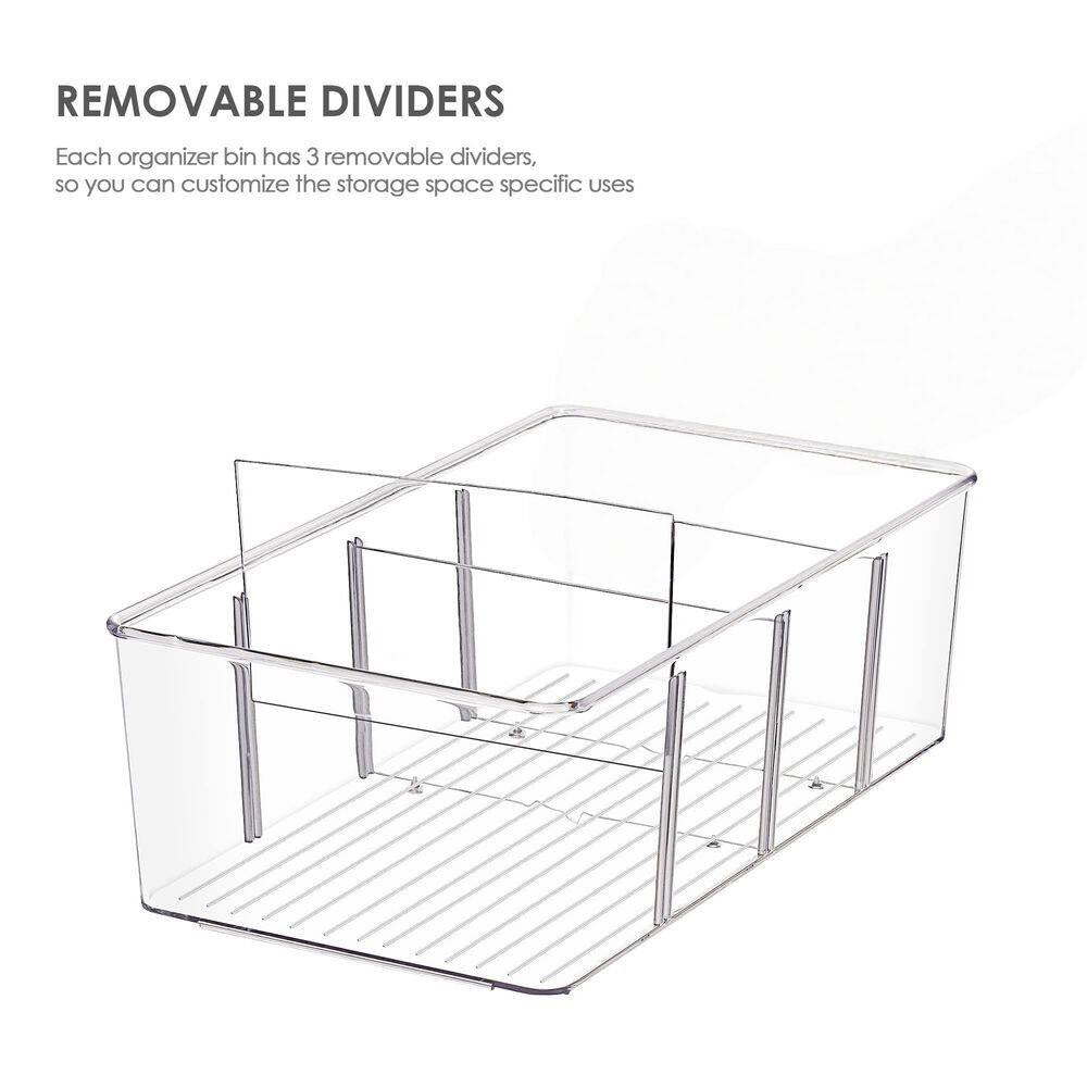 4-Piece Clear Plastic Food Storage Organizer Bins for Pantry Kitchen Fridge Cabinet Organization, 4 Compartment Holder