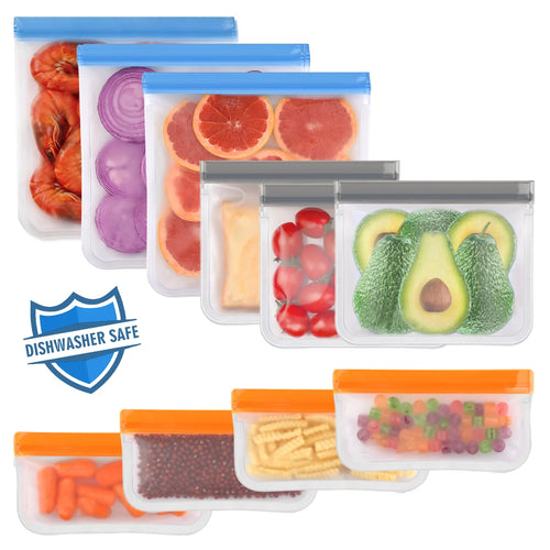 10 Pack Dishwasher Safe Reusable Freezer Bags, Leakproof Double Zipper Sandwich Bags,Silicone Food Storage Bags