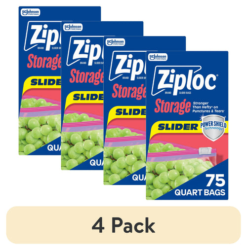 (4 Pack) ® Brand Food Storage Slider Quart Bags, Power Shield™ Technology, Expandable Bottom, 75 Count