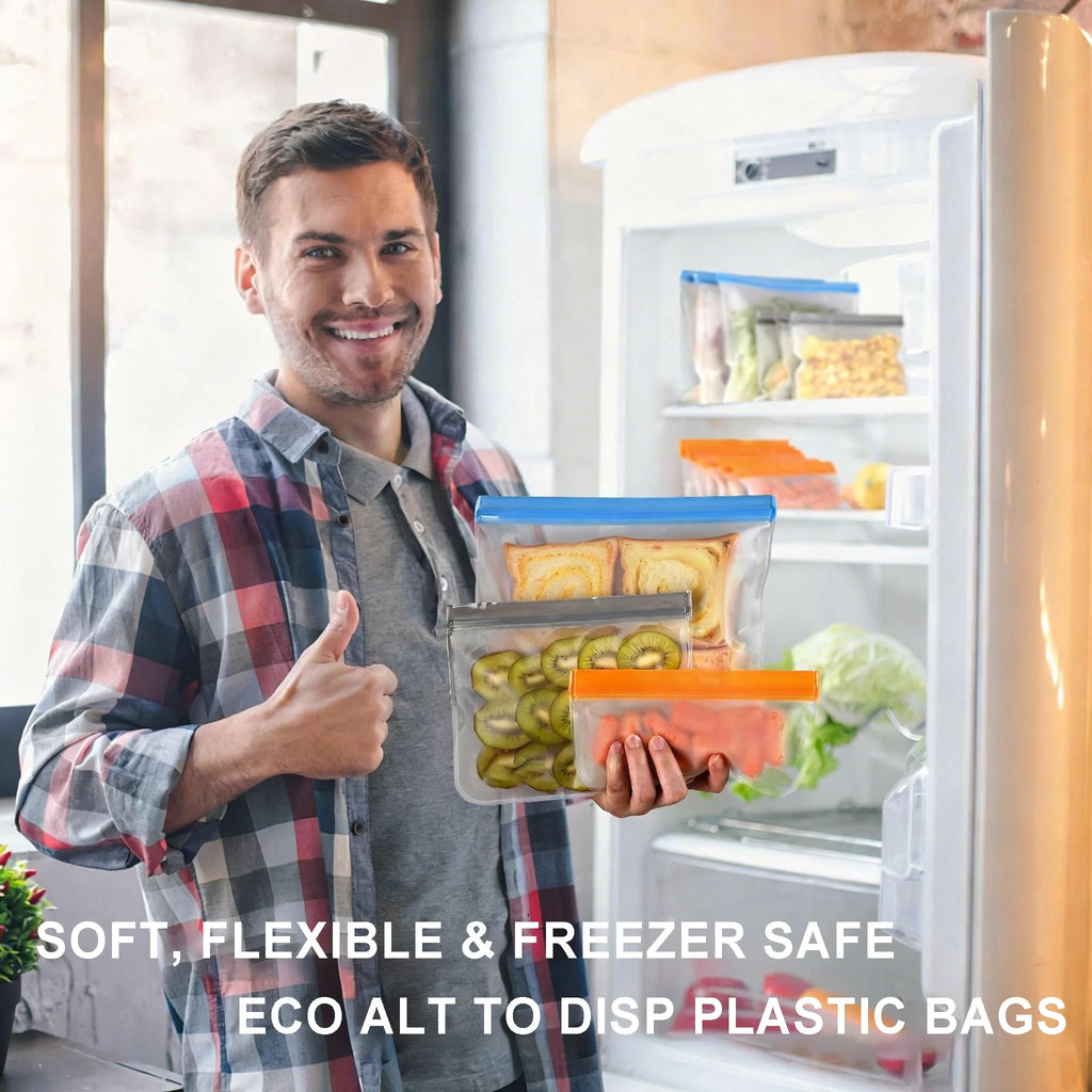 10 Pack Dishwasher Safe Reusable Freezer Bags, Leakproof Double Zipper Sandwich Bags,Silicone Food Storage Bags