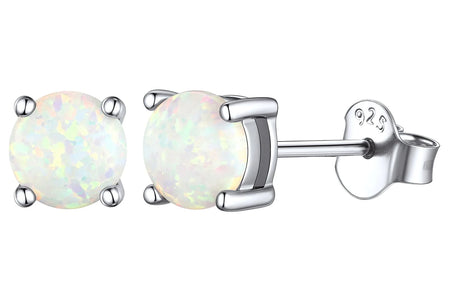 5Mm Created White Opal Stud Earrings Hypoallergenic Sterling Silver round Cut Earrings for Women October Birthstone Jewelry