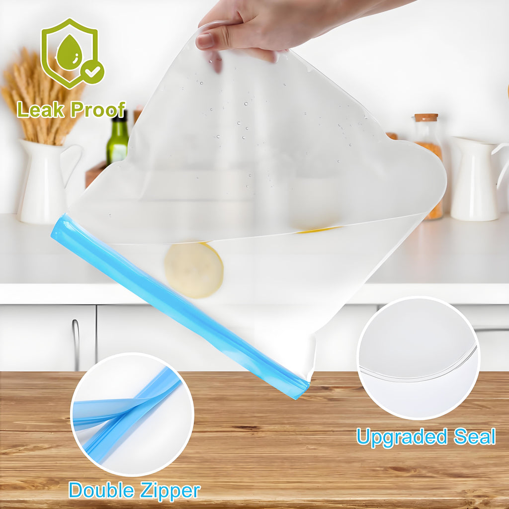 10 Pack Dishwasher Safe Reusable Freezer Bags, Leakproof Double Zipper Sandwich Bags,Silicone Food Storage Bags