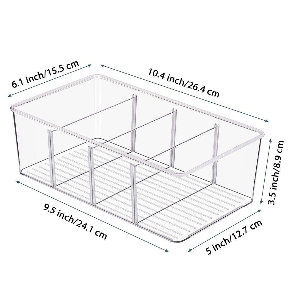 4-Piece Clear Plastic Food Storage Organizer Bins for Pantry Kitchen Fridge Cabinet Organization, 4 Compartment Holder