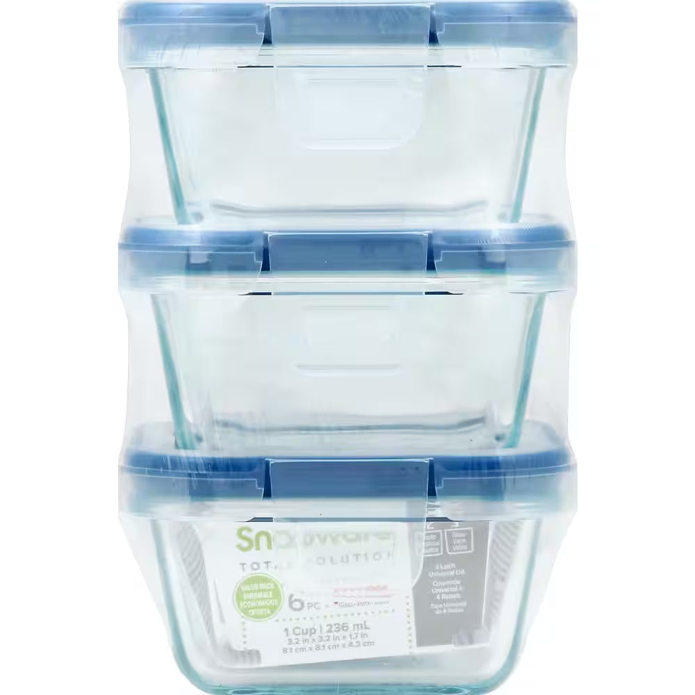 Total Solutions 1-Cup Glass Square Storage Container (3-Pack)
