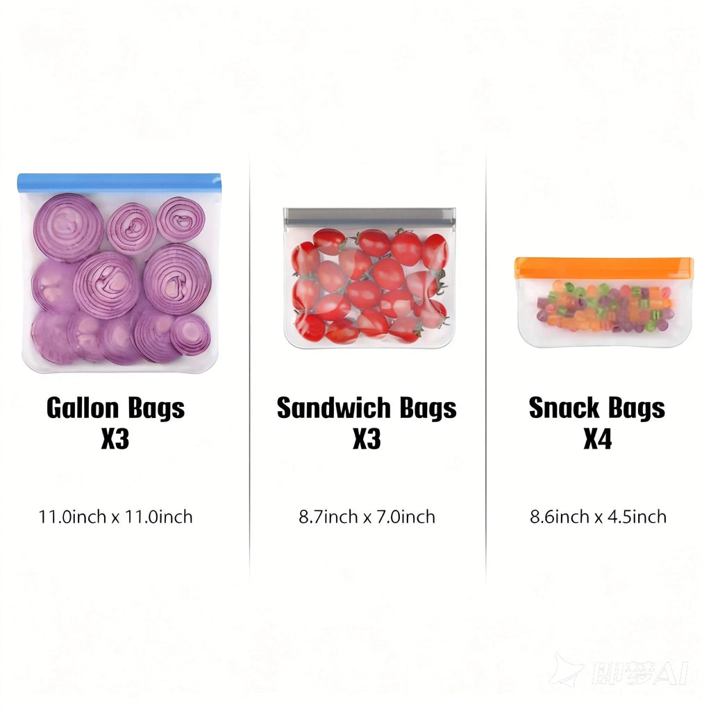 10 Pack Dishwasher Safe Reusable Freezer Bags, Leakproof Double Zipper Sandwich Bags,Silicone Food Storage Bags