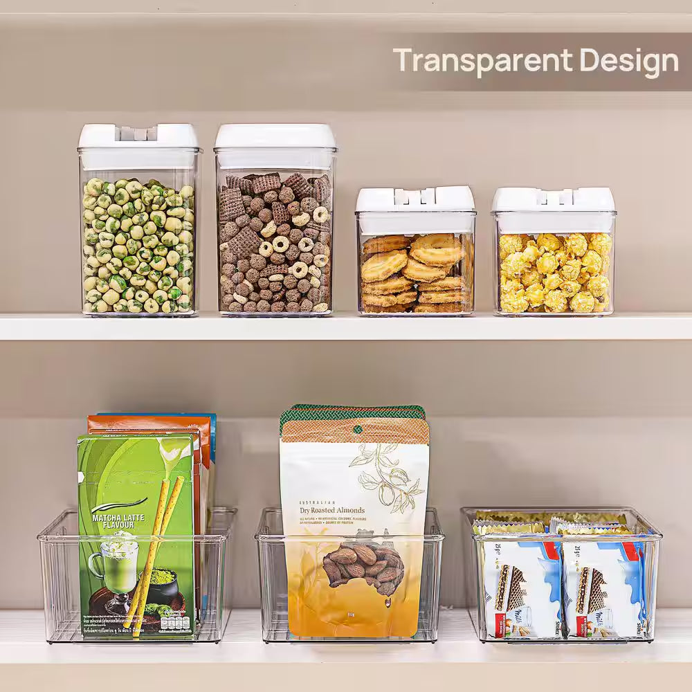 4-Piece Clear Plastic Food Storage Organizer Bins for Pantry Kitchen Fridge Cabinet Organization, 4 Compartment Holder
