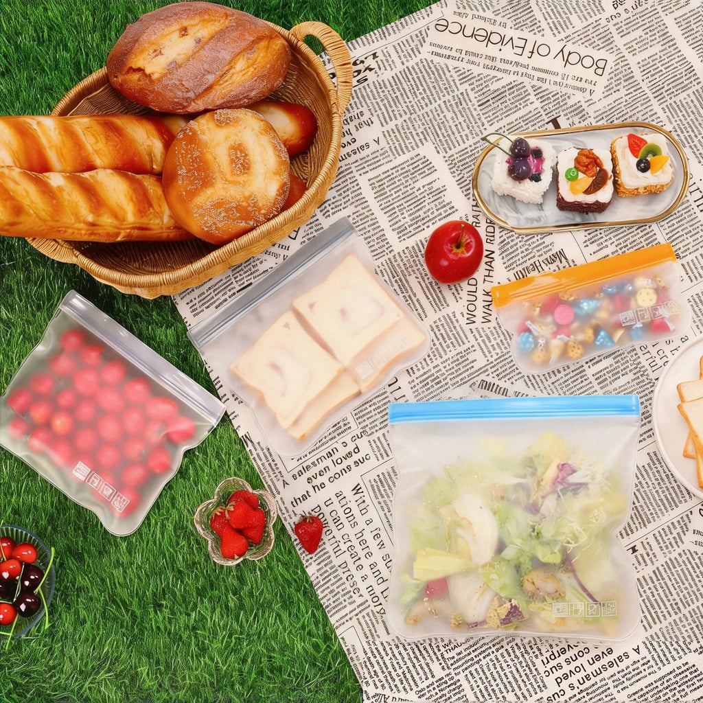 10 Pack Dishwasher Safe Reusable Freezer Bags, Leakproof Double Zipper Sandwich Bags,Silicone Food Storage Bags